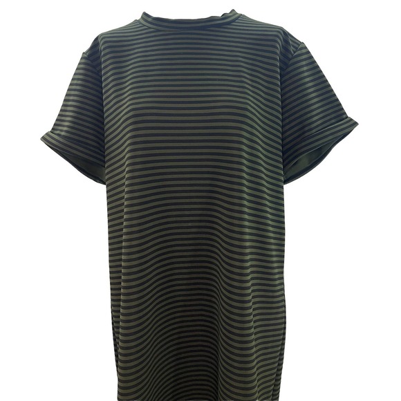 Poof New York Shirt Dress Womens 2XL Green‎ Black Striped Ladies Plus - Picture 1 of 8